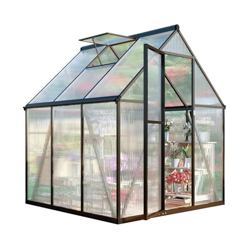 6x6FT Outdoor Greenhouse with Roof Vent (Charcoal Black / 6×6FT)