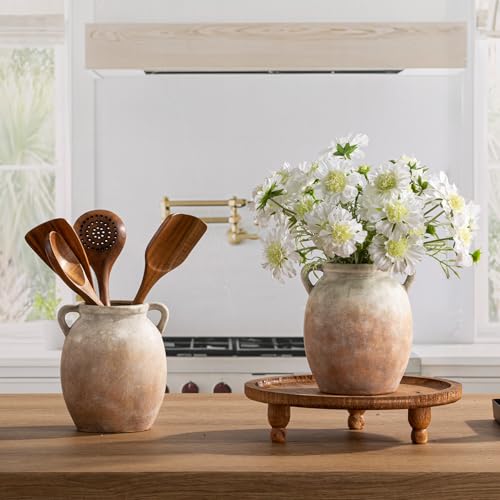 Ceramic Flower Vase 7.6 inch Farmhouse Rustic Vase Decorative Pottery Terracotta Vases for Home Decor Table Mantle Fireplace Living Room Bathroom Wedding Centerpiece (M-aged Terra)