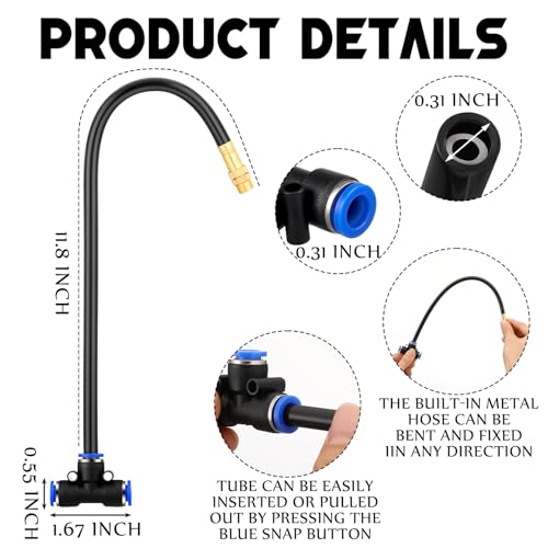 10 Pcs Brass Misting Nozzles Tee with 12" Built in Hose for 0.32" (12 Inch)