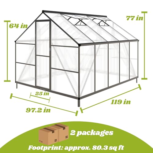 8x10 FT Outdoor Greenhouse with Roof Vent (Charcoal Black / 8×10FT)