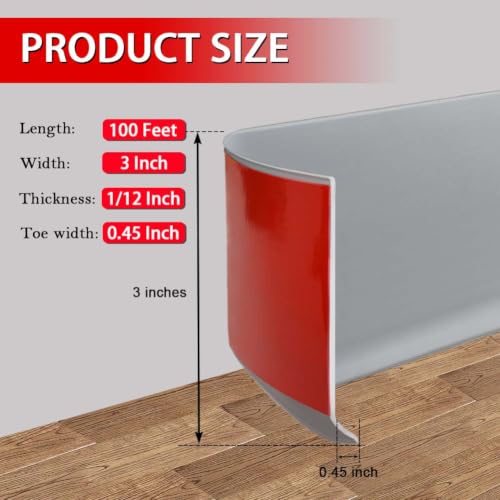 Vinyl Wall Base Rubber Baseboard Molding Trim Self Adhesive 3" Wide (Gray / 3in x 100ft)