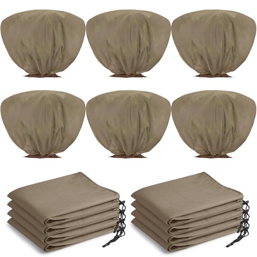 18 Pcs Winter Plant Covers Freeze Protection 39.4x23.6 Inch Horizontal Shrub Tree Plant Protection Bags Frost Blanket with Drawstring for Fall Winter Outdoor Garden Planting (Brown)