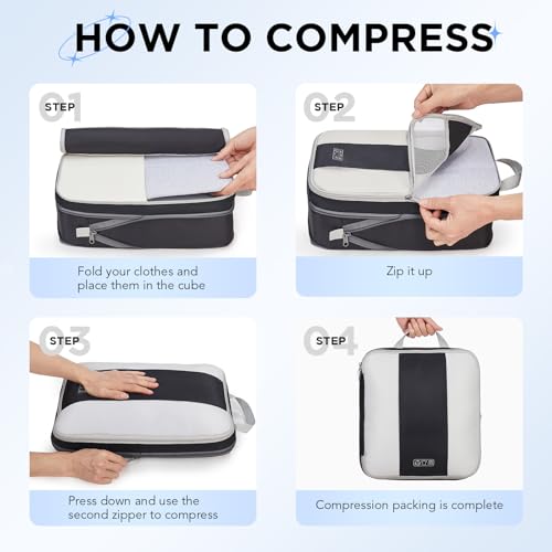 6 Set Compression Packing Cubes for Travel Essentials (Black)