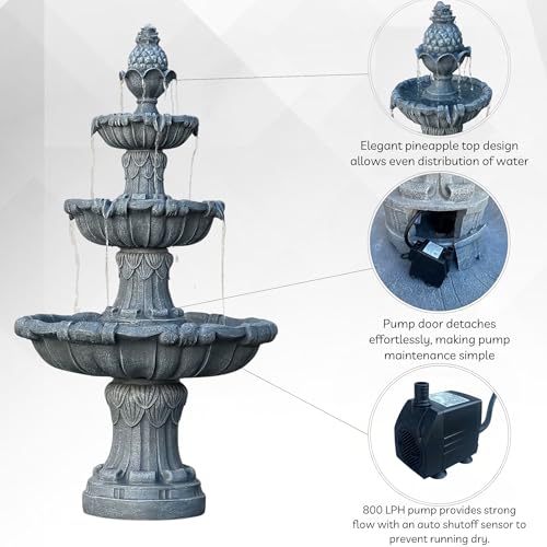 58.3" 3 Tier Outdoor Freestanding Water Fountain (Gray)