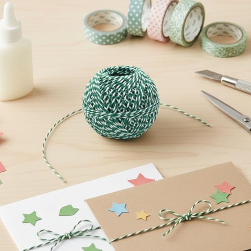 Green & White Cotton Twine 200 Feet (Green White / 12 PLY- 200 FEET- Pack of 1)