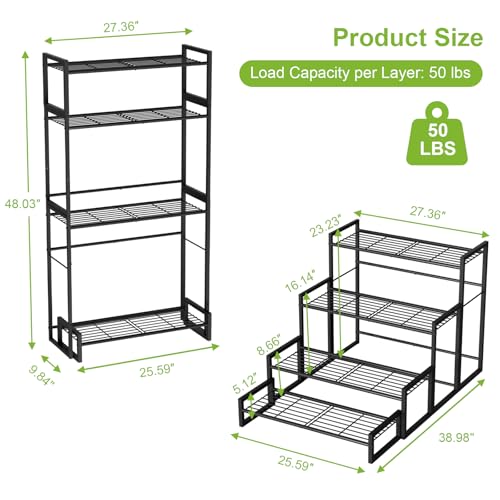 Plant Stand 4 Tier Widened Stackable Tiered Plant Stand (Black 9.84"W)