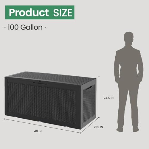 100 Gallon Outdoor Storage Box Waterproof Lockable Deck Box for Patio Black (Black / 100 Gallon （New）)