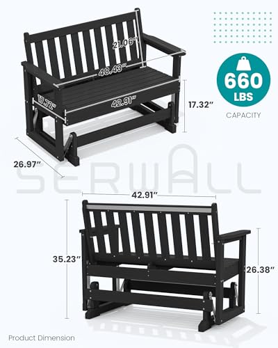HDPE Outdoor Glider Bench Set of 4 (Black / 4 Pack)