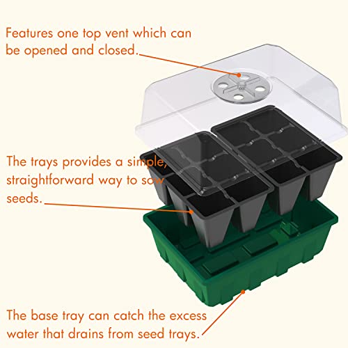 10 Pack Seed Starter Trays with Dome and Green Base 120 Cell (12-Cell Black 10-Pack)