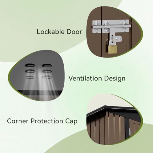 Shed Outdoor Storage Shed Metal (Brown / 8'*6')