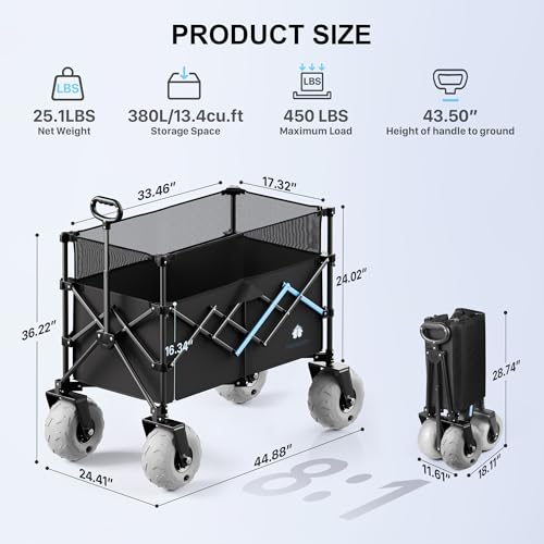 Beach Wagon with Big Wheels for Sand (Black / 380L)
