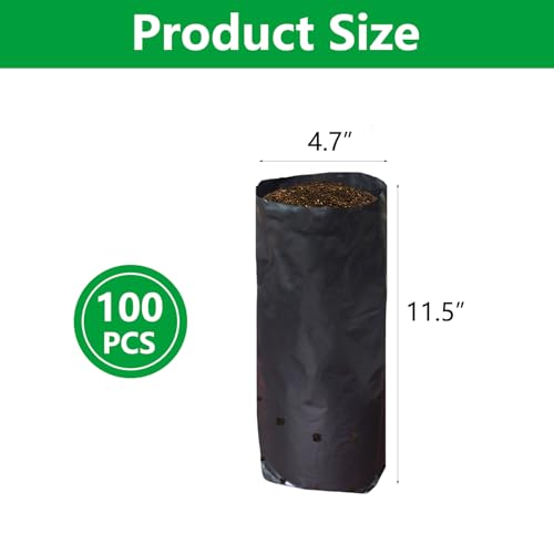 100 Pcs Deep Nursery Grow Bags (4.7"x11.5")