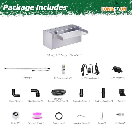 Pond Waterfall Stainless Steel Pond Spillway Color for Ponds 11.8" (11.8 inch Acrylic(New model))