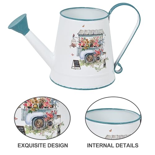 Cute Small Watering Can Indoor Plants Garden Metal Decorative Watering Cans for Outdoor Plants Bonsai Outdoor Garden Flower Decorative (White Blue)