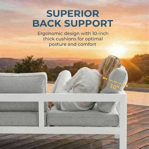 Aluminum Patio Furniture Set for All Weather (Light Grey / Loveseat+Wood Top Table)