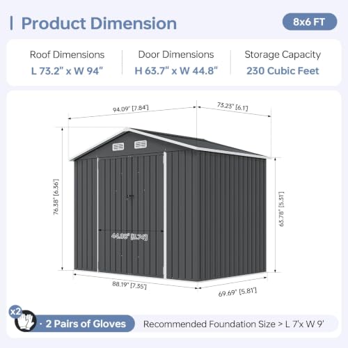 8x6FT Outdoor Storage Shed Black (Dark Black / 8' x 6')
