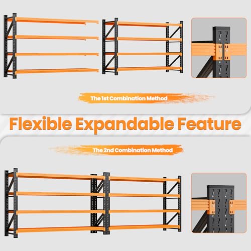 71.3” Wide Heavy Duty Metal Garage Shelving (Black Orange / 71"Wx24"Dx70"H)