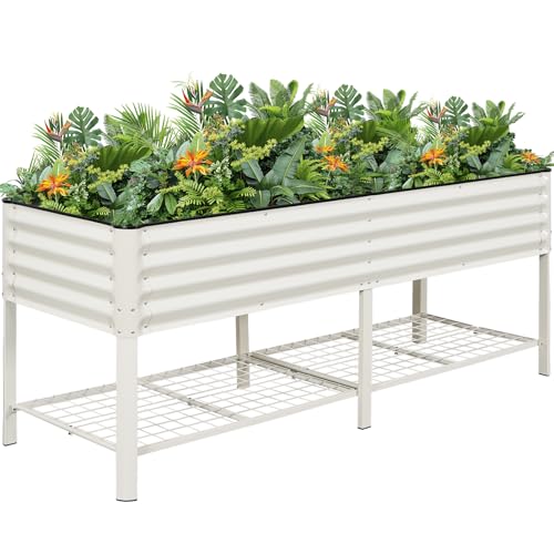 Elevated Raised Garden Bed Kit with Legs (2' x 6' / White with Legs & Storage Rack)