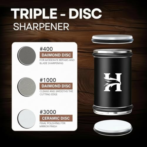 Rolling Knife Sharpener Kit with Diamond & Ceramic Disc (Black)