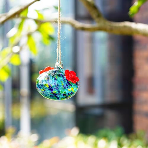 3.3OZ Glass Hummingbird Feeder with 2 Feeding Ports for Outdoors Hanging