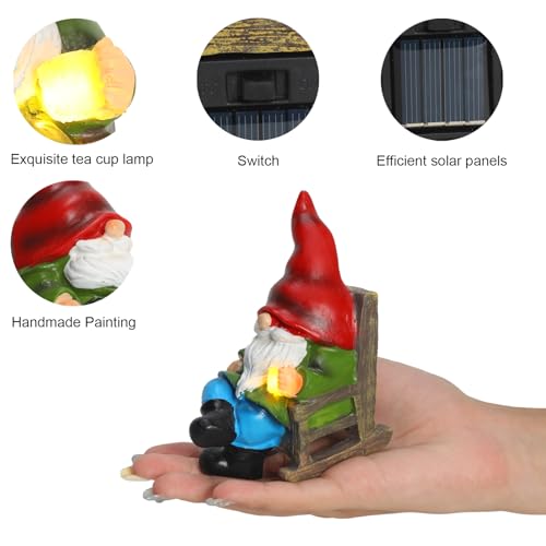 Garden Gnome Statue Solar Light Miniature Outdoor Decor Gnome Figurine for Outdoor Indoor Home Lawn Yard Balcony Porch Patio for Women Mom Grandma 3.54"x2.36"x4.72" (Gnome)