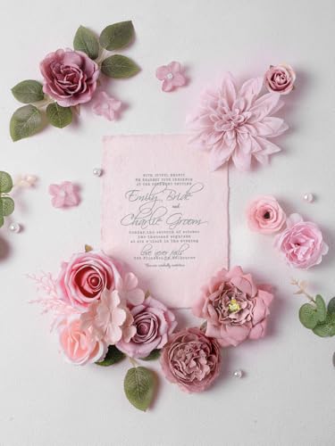 Artificial Flowers Combo Box Set Dusty Pink Silk Floral Arrangements for Wedding Bridal Bouquet (Dusty Pink)