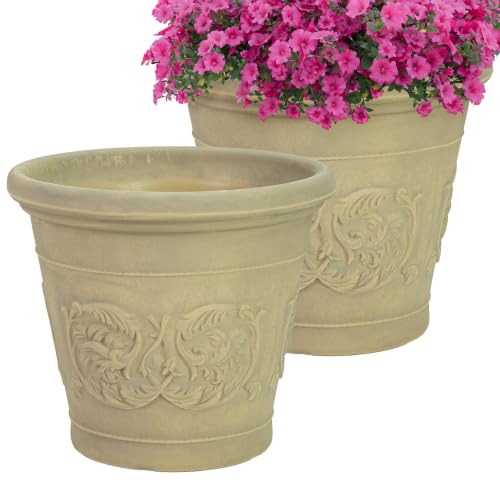 Sunnydaze Arabella 16'' Plastic Planter Pot for Plants (Beige / 16 in)