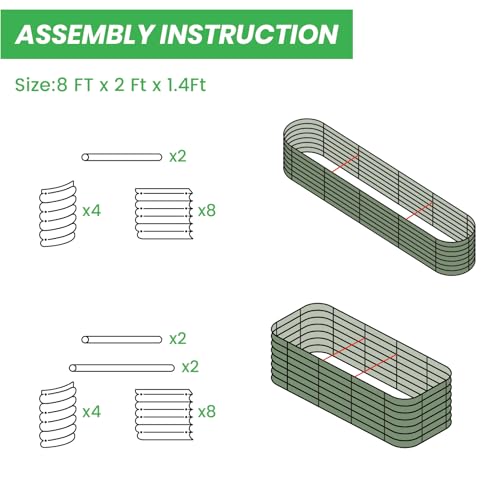 8x2 Galvanized Raised Garden Bed (Beige / 8 × 2 × 1.4 FT ( 9 in 1 ))