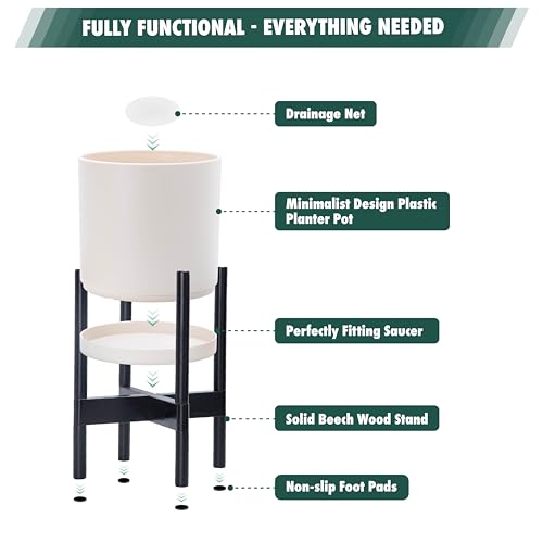 Plastic Pot with Ebony Wood Stand (Oatmeal Pot + Ebony Stand / 8 Inch)