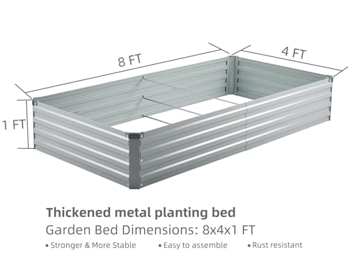 2 Pack 8x4x1FT Galvanized Raised Garden Beds Kit Outdoor Metal Gardening Planter Box for Vegetable Elevated Flower Herbs (Gray(2 Pack) / 8x4x1FT)
