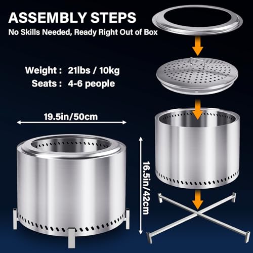 19.5" Smokeless Firepit with Stand (Silver / 19.5" Firepit with Stand)