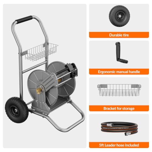 Garden Hose Reel Cart with Wheels (Black / 200FT)