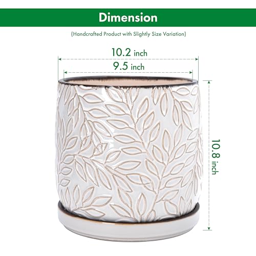 Embossed Leaves Ceramic Planter (10 Inch / Smoked White)