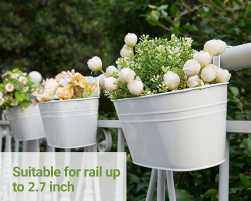 10.5 Inch Metal Hanging Flower Pots 4 Pcs Outdoor Railing Planter Box (4 Count)
