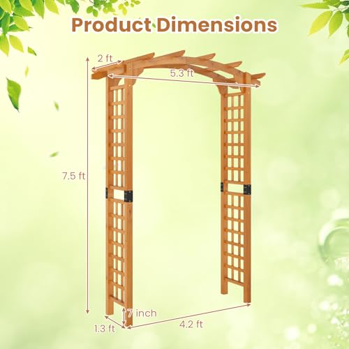 7.5FT Wood Garden Arbor Trellis (63''W x 90''H / Honey Brown)