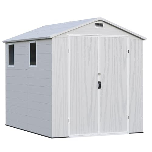 6x8FT Plastic Outdoor Storage Shed with Floor (6x8FT / Light Gray)