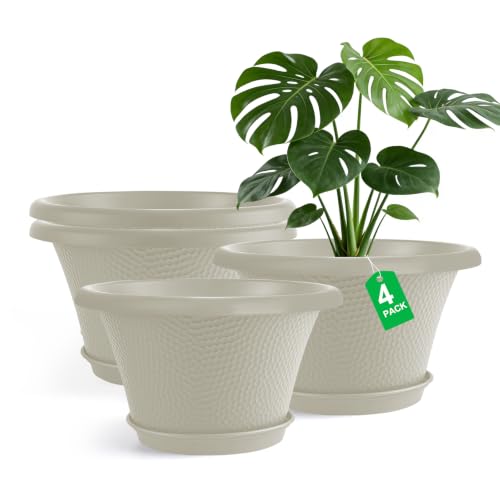 12 Inch Pots for Plants (Diamond Pattern-beige / 12 inch-4 Pack)