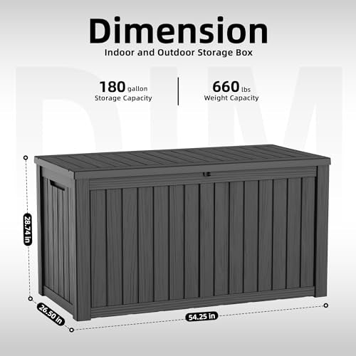 180 Gal Waterproof Outdoor Storage Box UV Resistant Deck Box (Black / 180 Gallon)