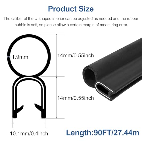 Automotive Door Weather Stripping 90Ft Car Door Rubber Edge Trim Seal Strip Gasket with Top Bulb Easy to Install for Car Bus Camper Boat RV Truck Doors and Home Applications (90Ft)