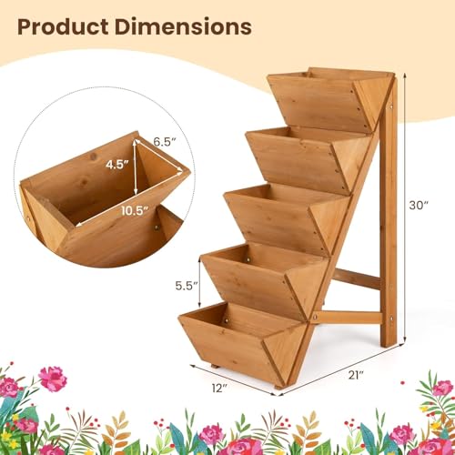 5 Tier Wooden Vertical Raised Garden Bed (21'' x 12'' x 30'')