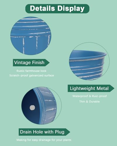 5 Inch Galvanized Bucket Planters (Steel Blue / 5 inch)