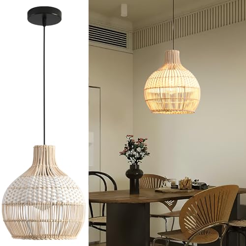 1 Pack Rattan Pendant Light (White / 1-Pack 10.24 in)