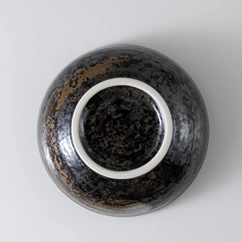Minoyaki Series Small Round Glazed Ikebana Flower Vase (5.04 x 5.04 x 1.89 inches / Black With Brown White Brush)