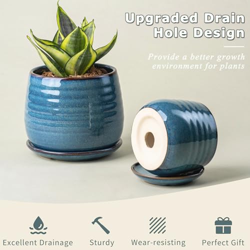 Ceramic Plant Pots with Drainage Holes and Saucers (3 Count)