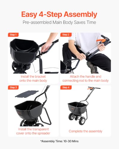 Walk Behind Spreader 60 lbs Capacity Push Broadcast Spreader Black (60LB / Black)