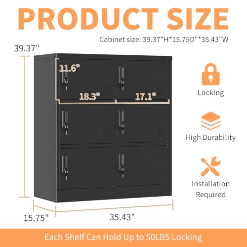 Metal Locker Storage Cabinet with 6 Door (6 door-40" / Black)