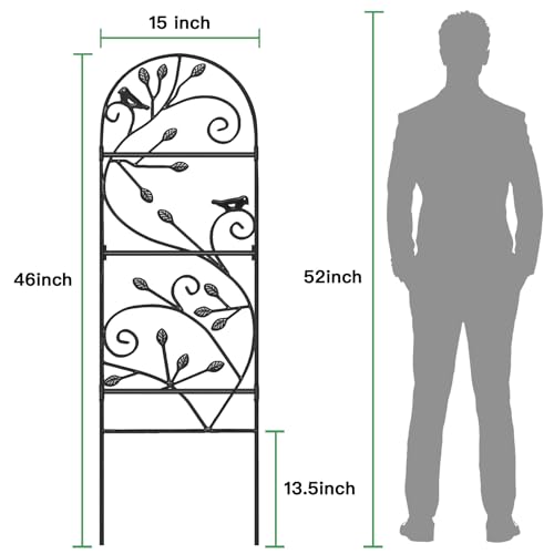 AMAGABELI 2 Pack Garden Trellis for Climbing Plants Outdoor Trellis 46" x 15" Climbing Rose Trellis Metal Trellis for Vines Flower Patio for Grape Cucumber Clematis Decorative Trellis Black (Black-2 Pack Leaf / 46"x15")