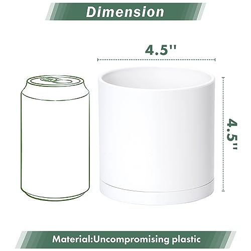 2 Pack White Plastic Planters with Saucers (4.5")