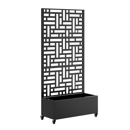 Metal Planter Box with Trellis and Wheels (Black / Rectangular C)