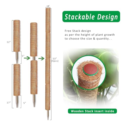 Moss Pole 4 Pack 17Inch Monstera Plant Support for Climbing Plants Accessories Indoor (4 Count)